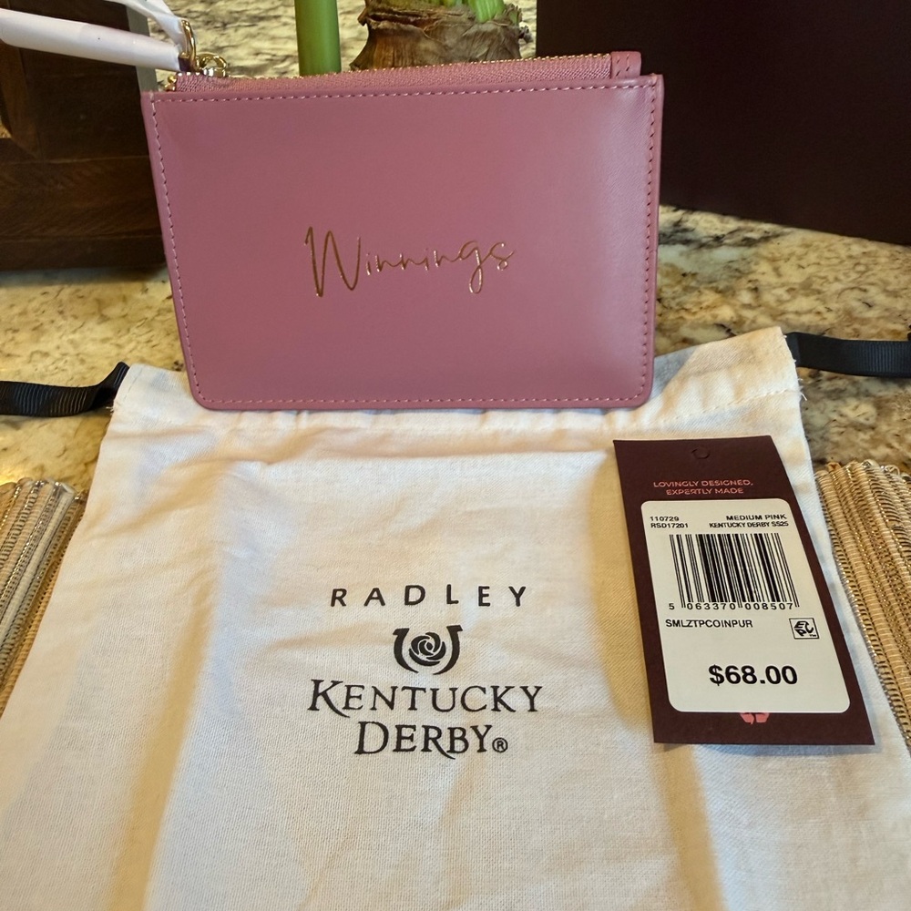 NEW RADLEY LONDON KENTUCKY DERBY  Leather Ziptop Coin Purse “Winnings” In Pink